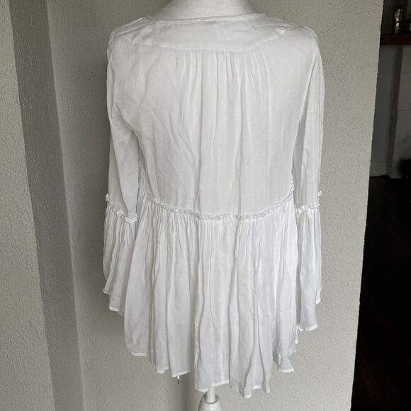 Olivaceous White Rayon Bell Sleeve Boho Blouse Size Small - Picture 2 of 8
